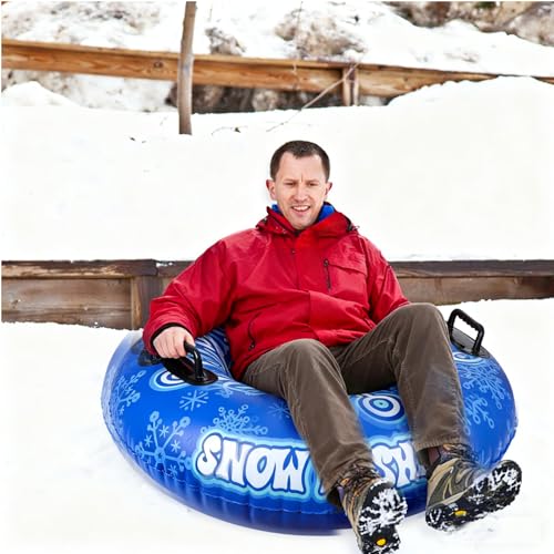 Tubo de Nieve Trineo inflable 90cm Tubo de nieve inflable de PVC Tubo de esquí inflable para adultos Anillo de esquí inflable azul con asas Juegos de deportes al aire libre de invierno Trineo de esquí