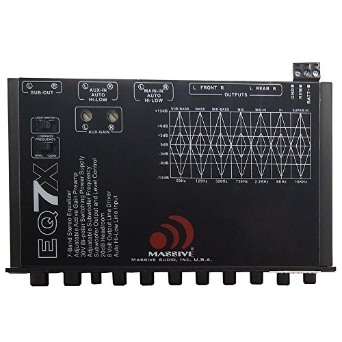 Image of Massive Audio EQ7X | 7-Band Car Audio Equalizer with 8V Line Driver, Subwoofer Control & Adjustable Fader - in-Dash EQ for Studio-Quality Sound