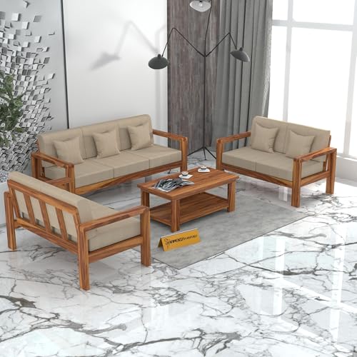 Image of Sheesham Wooden 7 Seater Sofa for Living Room | Solid Wood Sofa | Rosewood Sofa Set for Home & Office | Lounge (Honey Finish, 3+2+2 Seater)