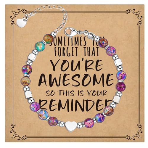 Acun You'Re Awesome So This Is Your Reminder Bracelets Inspirational 6mm Beaded Charm Bracelet With Heart Pendant Motivational Gifts