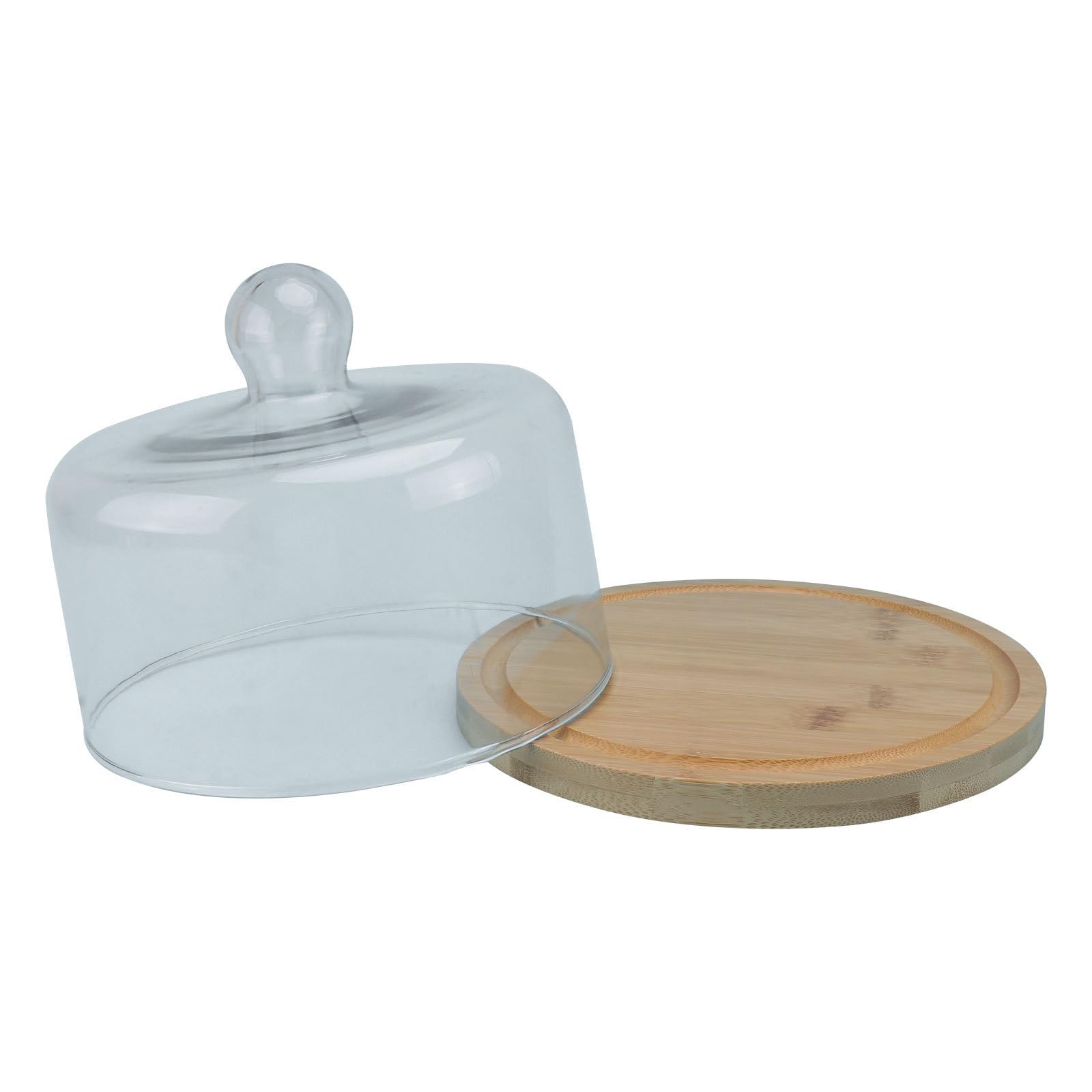 Plateau à Gâteau Tournant en Bois avec Couvercle en Verre Transparent, Plateau Alimentaire Polyvalent et Poignée Arrondie pour Présentation de Desserts