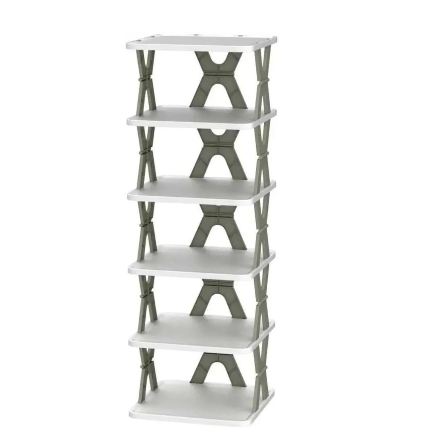 STELITE 5 Layer Shoe Rack X Design | Lightweight & Foldable Plastic Shoe Cabinet | Space-Saving DIY Shoe Organizer Stand for Home | Durable 5-Tier Storage Shelf (White or Gray)