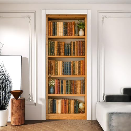 Image of Bookshelf Door Sticker, Library Door Cover, 30.3x78.7in