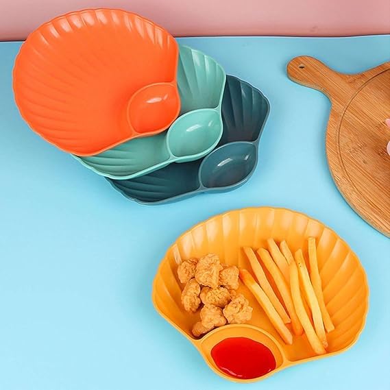 Vortipu Shell-Shaped Plates, 7.28" Inch, | Appetizers Serving Dishes for Chips, Pasta & Momos | Lightweight & Divided Dishes | Wheat Straw Plate for Serving Snacks for Party & Picnic (Orange, 12) 3