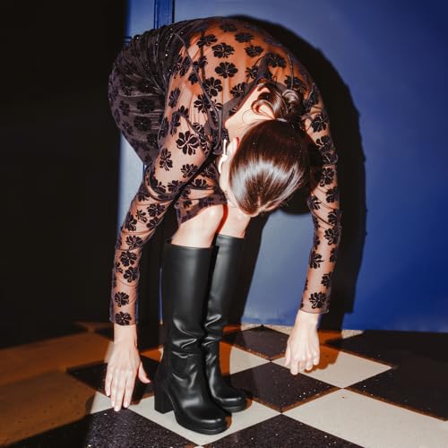 Uacllcau Knee High Boots Women Wide Calf Platform Boots for Women Square Toe Chunky Block Heeled Riding Tall Long Boot Comfortable Trendy3