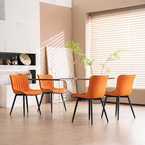 Younuoke Dining Chairs Set Of 2,Upholstered Mid Century Modern Chair Armless Faux Leather Accent Chairs With Backrest Metal Legs And Adjustable Feet For Kitchen Living Room Bedrooms,Orange #TOP5