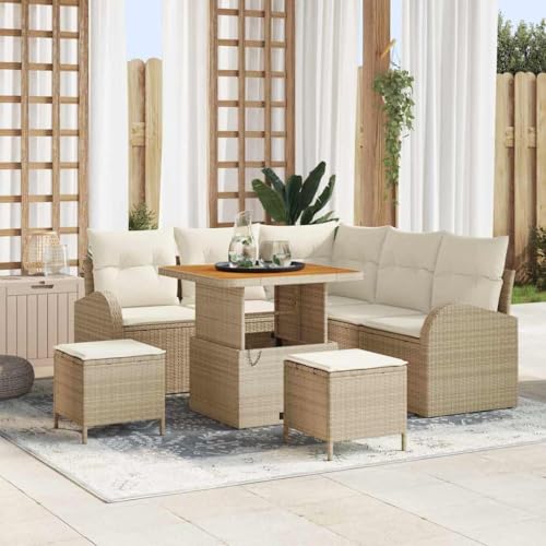 INLIFE Ensemble de canapé de Jardin 8 pcs Beige Poly rotin-3362391