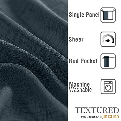 Jinchan Linen French Door Curtain With Open Weave Semi-Sheer Door Curtain 72 Inches Long Drape Rod Pocket 1 Panel Curtain Light-Filtering Privacy Window Decor 1 Tieback Included Navy Blue #TOP5