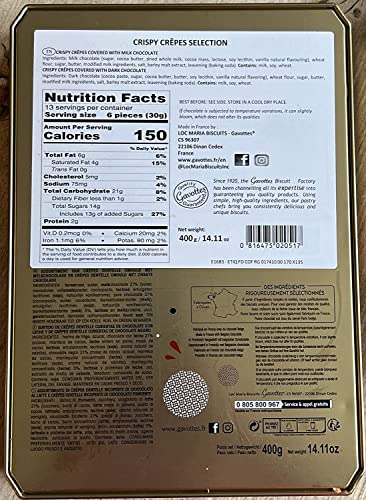 Gavottes - Crispy Milk And Dark Chocolate Covered Lace Crepes From France, Black Christmas Tin 84 Crepes 420G 14.8Oz Tin #TOP2