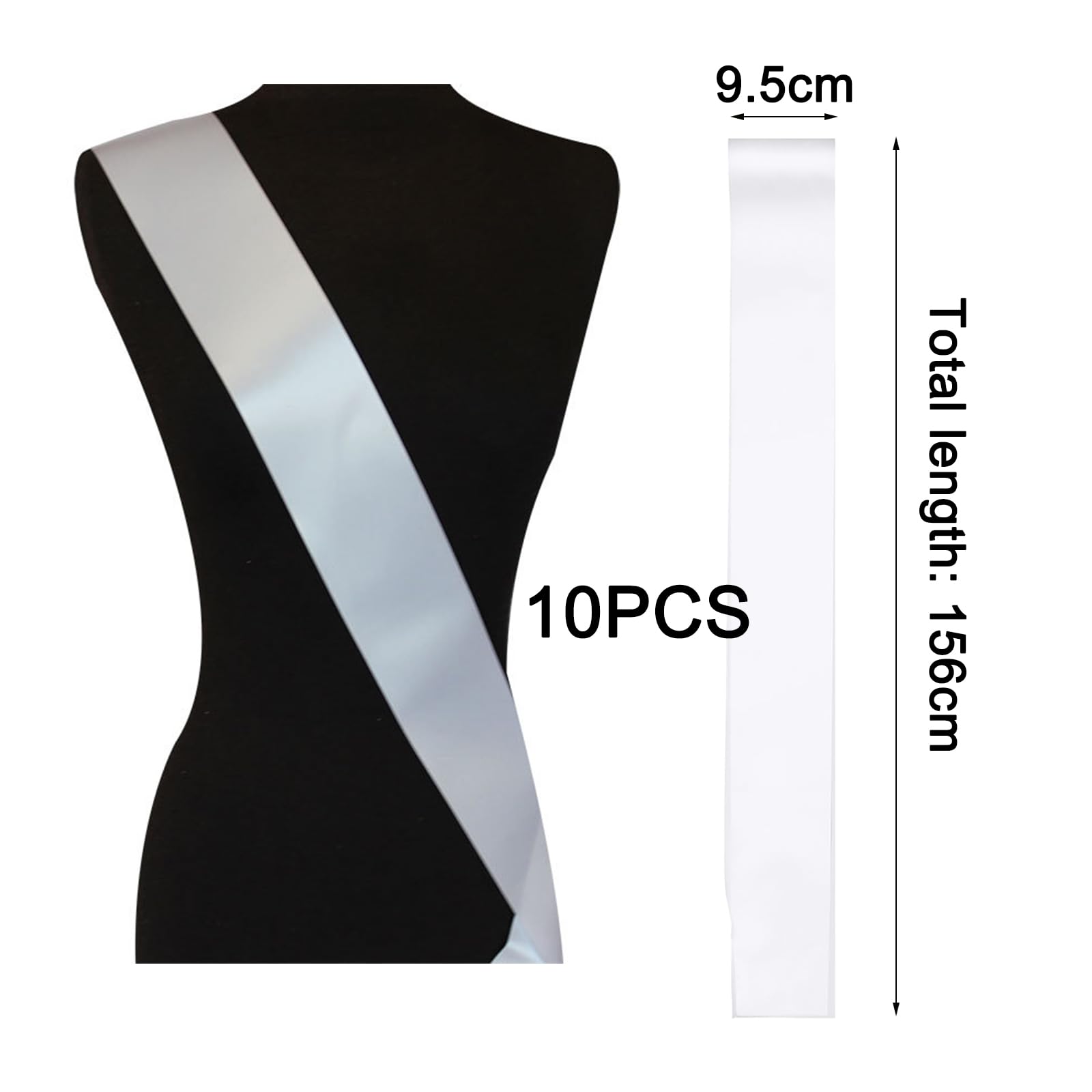 9 Fasce In Raso Bianco - 160x9.5 Cm, Per Fai Da Te, Matrimoni E Feste - Foto 3