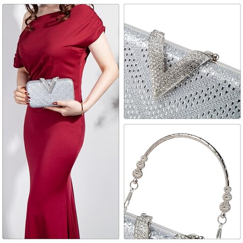 Image of Rhinestone Crystal Clutch Purse Sparkly Evening Bag with Chain