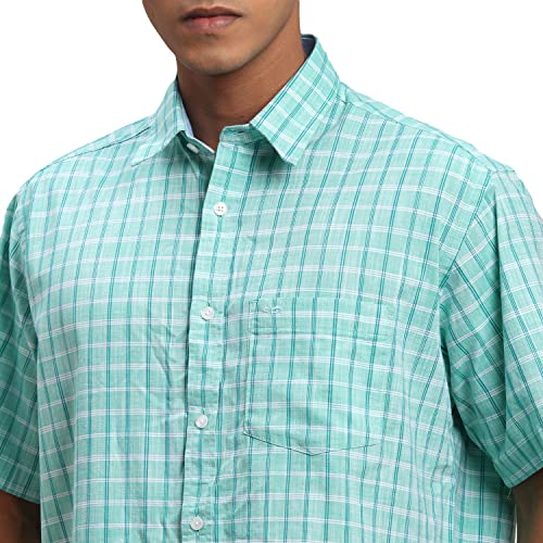 Image of Colorplus Men's Pure Cotton Checks Pattern Classic Fit Spread Collar Half Sleeve Casual Shirt