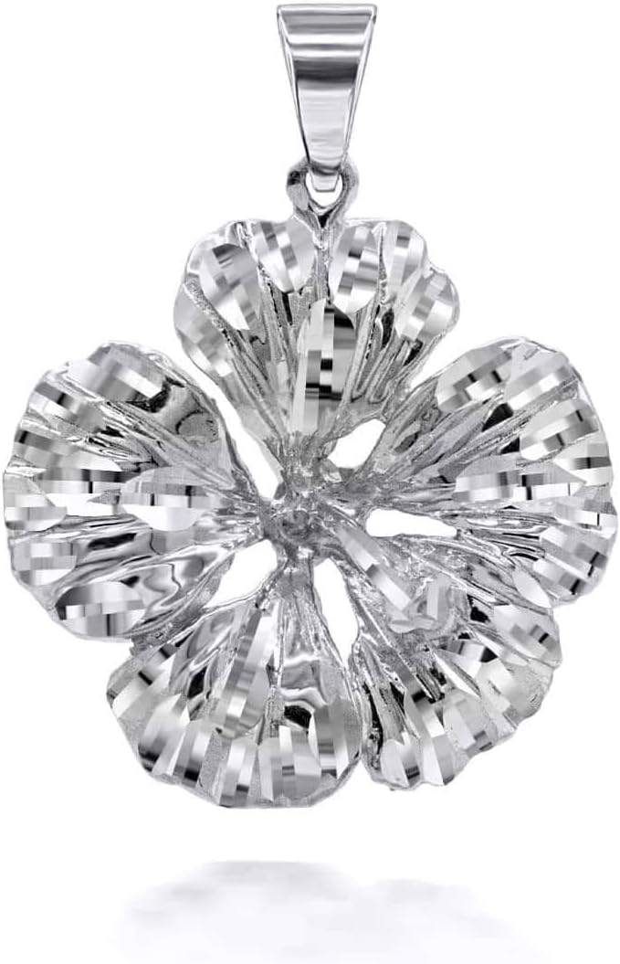Claddagh Gold Solid Sterling Silver Hawaiian Hibiscus Flower Pendant (Size Mini-Large)