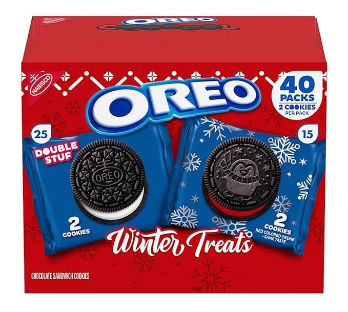 Miniatura 3 de Oreo Holiday Winter Treats Cookie  Golosinas de sándwich de chocolate de doble relleno y aperitivo de crema de color rojo y bolsa de golosinas