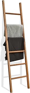 FUIN 6ft Wooden Natural Blanket Ladder Living Room Decorative Wall Leaning Farmhouse Quilt Display Holder Rustic Wood Towel Rack for Bathroom