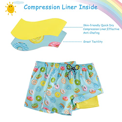 Cozople Boys Quick Dry Swim Trunks Colorful Donut Graphic Bathing Suit Swimwear Stretchy Compression Liner No Chafe Swimming Beach Board Shorts For Casual Swimwear With Pockets #TOP4