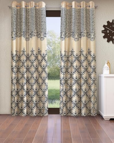 Image of Home Sizzler 2 Pieces Regal Damask Grommet Polyester Window Curtain - 5 Feet, Black