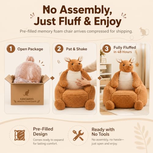 Image of 31 Inhces Memory Foam Bean Bag Chair - Ultra Soft Faux Rabbit Fur Sofa with Handle & Machine Washable Cover, Comfy Lazy Chair for Kids Teens, Perfect for Reading Gaming in Living Room Bedroom,Brown
