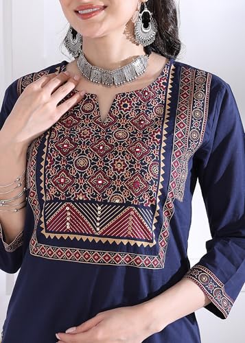 Image of Vbuyz Women Ajrakh With Yoke design Cotton Straight Kurta Set With Dupatta