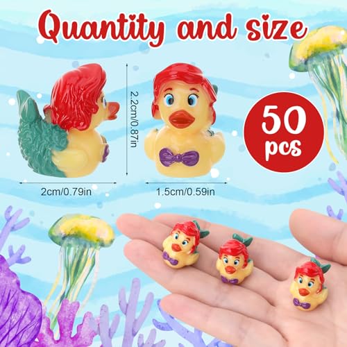 Image of 50 Pcs Mermaid Ducks Toy Figures, Mini Mermaid Resin Ducks Bulk, Tiny Mermaids Figurine Dress up Duck Toy for Party Favors