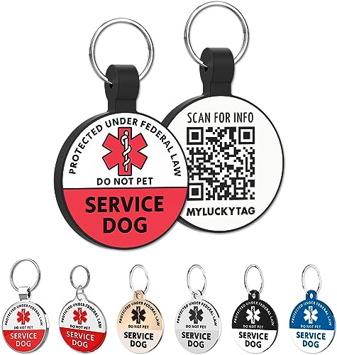 MYLUCKYTAG Service Animal ID Tag with QR Code | Online Profile & Location Alert Email | for Dogs and Cats Collar