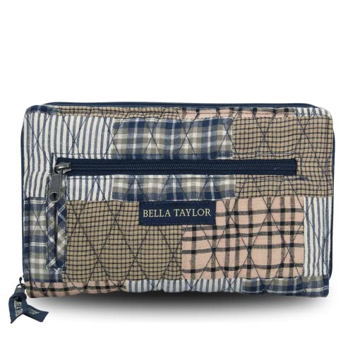 Bella Taylor Wrist Strap Wallet, Quilted Wristlet, Farmhouse Blue