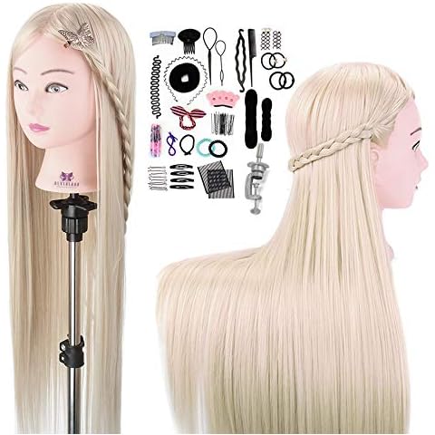 Neverland Training Head 30 Inch Professional Hairdressing 100% Synthetic Fiber Hair Mannequin Doll Head for Kid Practicing with Braid Set + Clamp Cover