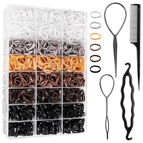 Elastic Rubber Bands for Hair, 6 Colors Baby Hair Ties, 2000PCS Small Colorful Hair Rubber Bands, Toddler Girl Hair Accessories, Topsy Tail Hair Tool for Kids (Neutral Color) Cover
