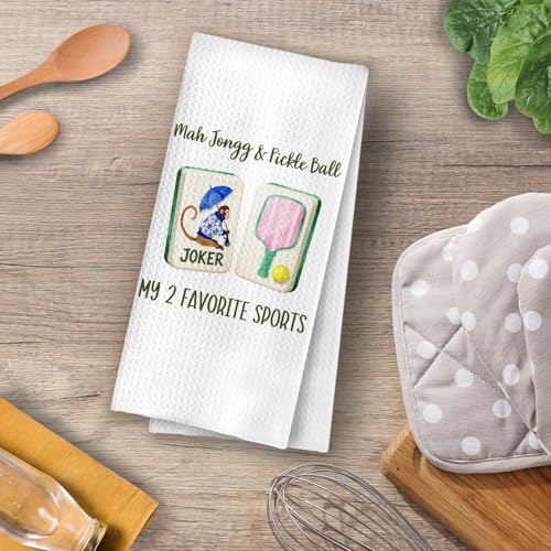 Image of Pickleball Mahjong Kitchen Towels - Pickleball Mahjong Lover Player Gifts Decorative Waffle Dish Towels, Mah Jong Gifts for Women Hand Towel, Pickle Ball Gift Tea Towel, 16x24 Inch