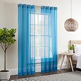 Eclipse Kiara Modern Sheer Voile Light Filtering Grommet Window Curtains for Bedroom (2 Panels), 54 in x 84 in, Blue