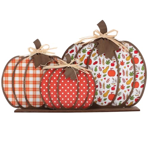 LUOZZY Artificial Pumpkin Prop Wooden Pumpkin Tabletop Decoration for Thanksgiving Fall Harvest Halloween Home Decorations