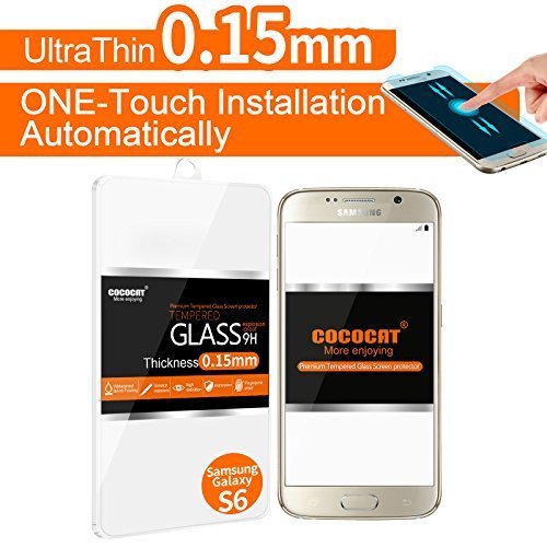 Samsung Galaxy S6 Screen Protector, COCOCAT [Tempered Glass][One-Touch Installation Automatically] 0.15 mm Ballistic Glass Screen Protector Work with Samsung Galaxy S6 and Protective Case
