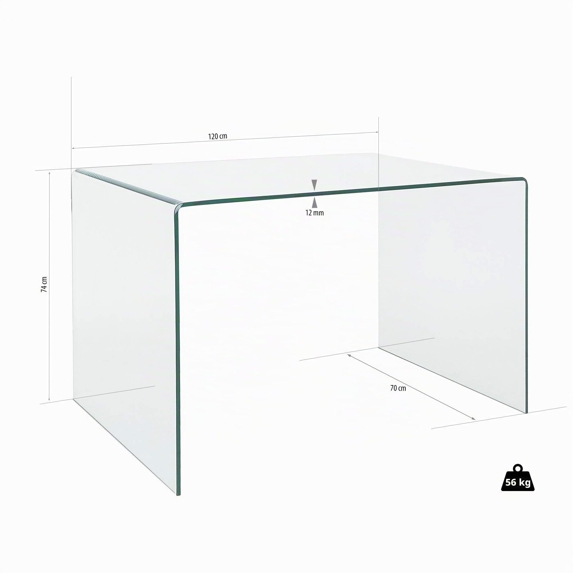 EGLEMTEK Scrivania Scrittoio da Ufficio in Vetro Curvato - Luxury Z-09 - (120 x 74 x 70 cm) Design curvo e moderno