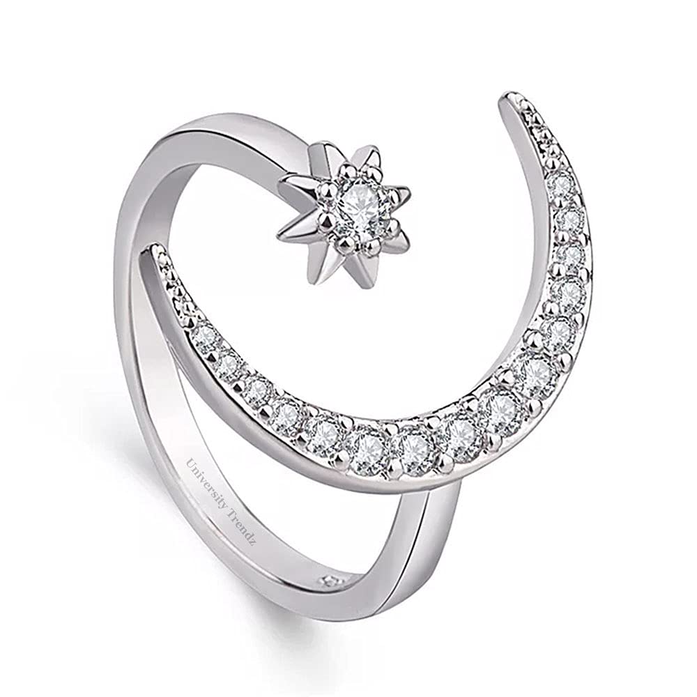 See full amazon price history chart for University Trendz Star And Moon Open Ring Silver Plated For Women, Teen, Girls With Cz Crystal - Adjustable University Trendz Star And Moon Open Ring Silver Plated For Women, Teen, Girls With Cz Crystal - Adjustable (B09DYB4TYC) Amazon Price History, Amazon Price Tracker