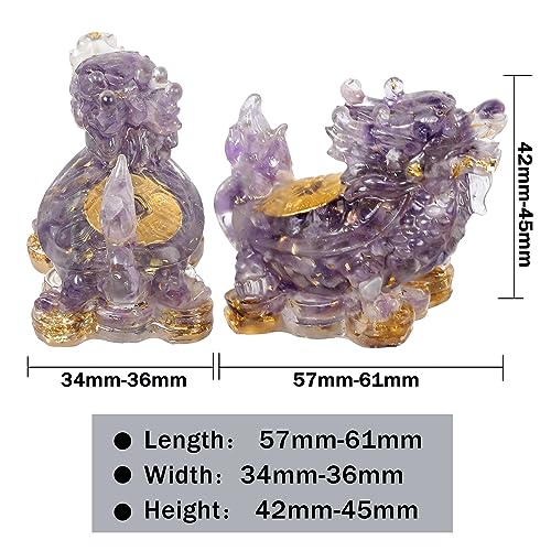 Nupuyai 2pcs Amethyst Crystal Stone Animal Statue Gold Coin Dragon Turtle Figure Set - Image 2