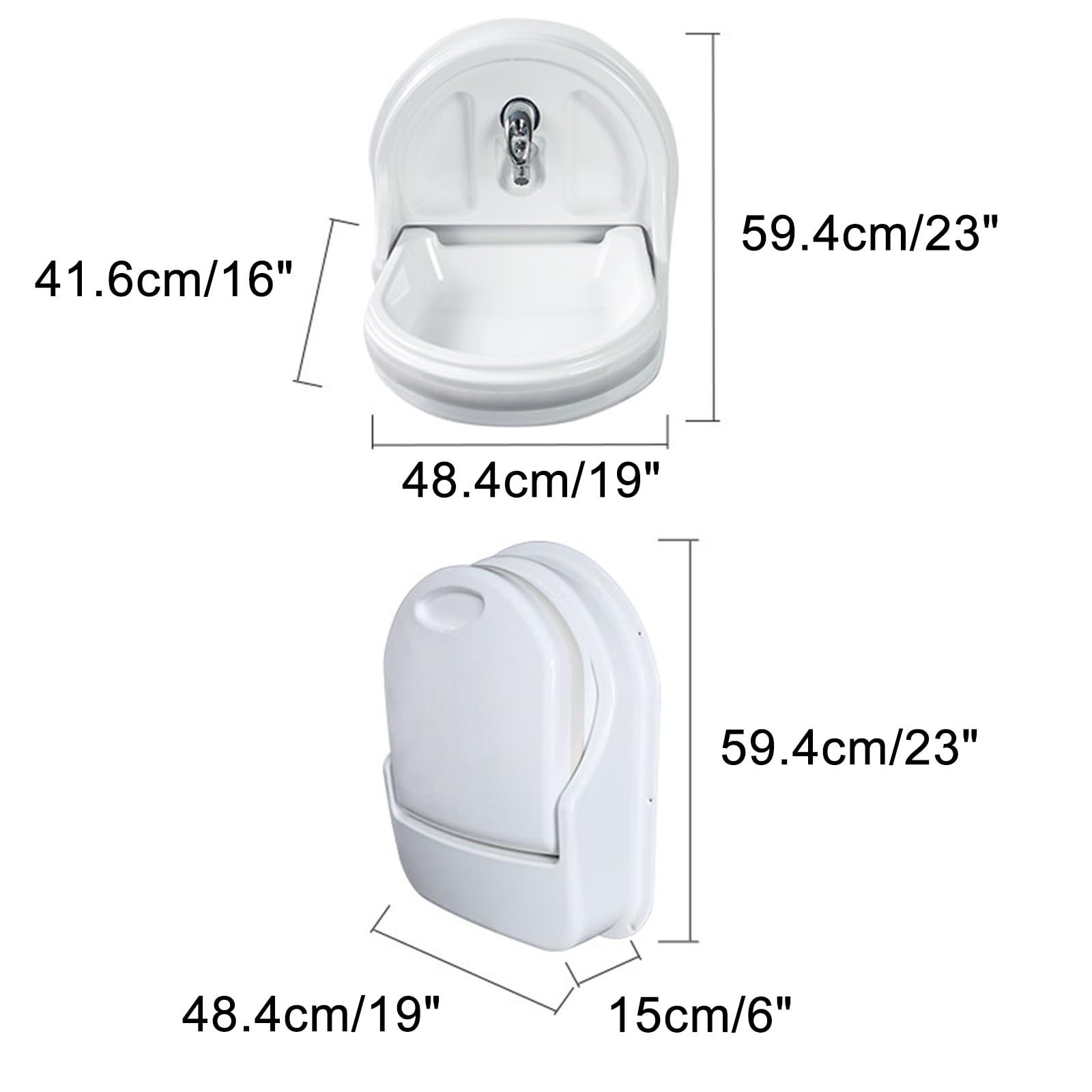 Plegable Fregadero Camper Montaje en Pared Fregadero con Accesorios de Instalación, Material Acrílico, para Remolques Yates Furgonetas Camper