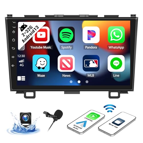SIXWIN Android Car Stereo for Honda CRV 2007 2008 2009 2010 2011 CarPlay Android Auto 2G+32G Car Radio 9 Inch Touch Screen Car Receiver Bluetooth GPS Navigation WiFi HiFi FM SWC Backup Camera MIC