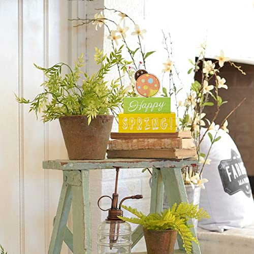 Hogardeck Spring Decorations For Home, Hogardeck Three-Layer Ladybug Wood Table Sign Happy Spring Decor thumb #4