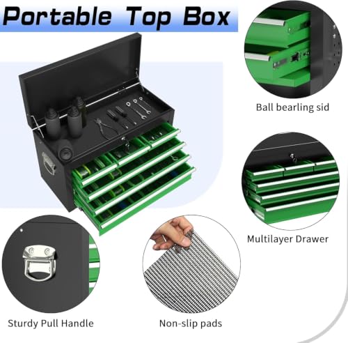 Image of 8-Drawer Rolling Tool Chest Tool Box,Removable Tool Storage Cabinet with 4 Wheels and Drawers,2 in 1 Portable Toolbox Organizer, Tool Chest with Lockable Drawer Gifts for Men (Black&Green)