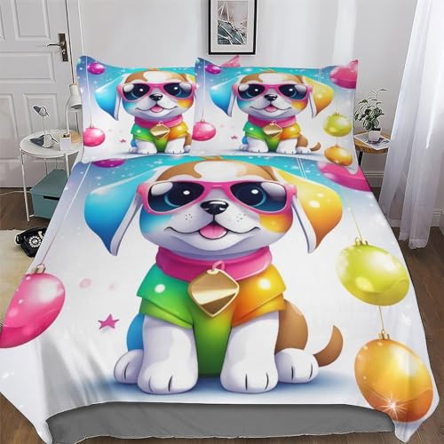 Housse de couette douce motif chien parure de lit chaleureuse 3 pcs