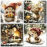Charity Christmas Cards Pack of 32. Each Christmas Card multipack has 4 different Festive Mice designs. Ecofriendly and UK made. Verse Inside. Small 100 x 100mm card size.