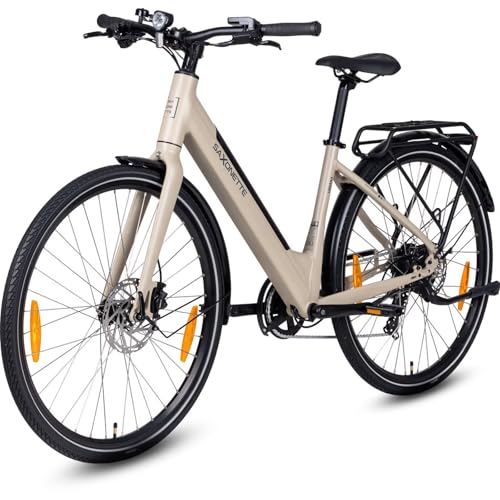 SAXONETTE E Bike Damen 28 Zoll Tiefeinsteiger mit 36V 11.6Ah Akku, Elektro Fahrrad Erwachsene mit Hydraulik-Bremse, 7 Gang Kettenschaltung Pedelec mit Gepäckträger für Damen/Frauen Herren/Männer