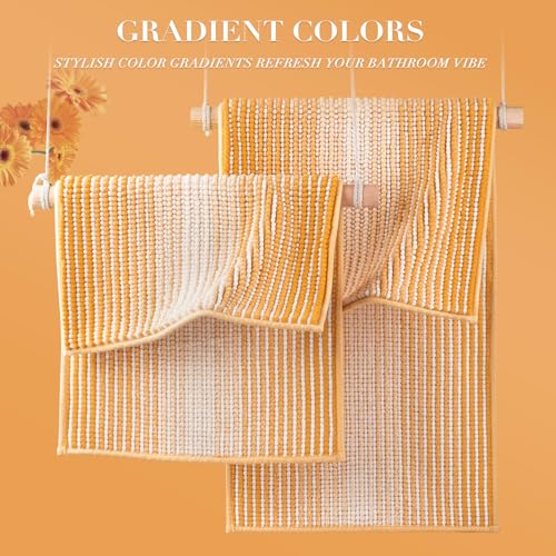 BSICPRO Bathroom Rugs and Mats Sets, 2 Piece Thick Absorbent Chenille Non Slip, Soft Shaggy Floor Mats, Machine Washable (Buff Orange, 20" x 47" Plus 16" x 24")