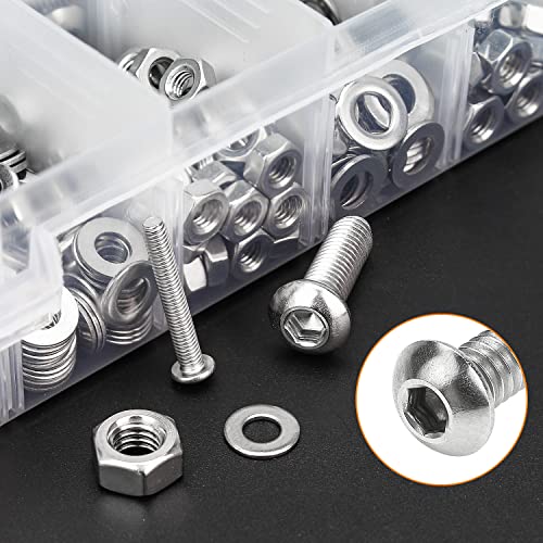 Helifouner HELIFOUNER--HEX--SCREW---810----304 810 Pieces M3 M4 M5 M6 304 Stainless Steel Button Head Socket Cap Metric Screws Bolts thumb #6