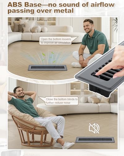 Image of 2 x 14 Floor Register, Gray Vent Covers for Home Floor, Anti-Rust Coated Metal Surfaces with Adjustable Airflow Control Lever, Ideal for HVAC Systems, Living Room & Bedroom Floor Vents - 4 Pack