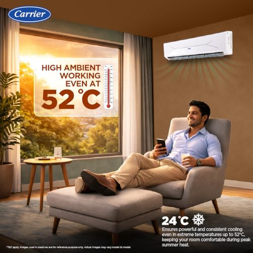 Image of Carrier 1.5 Ton 3 Star Flexicool Inverter Split AC (Copper, Convertible 6-in-1 with Smart Energy Display, Insta Cool, Auto Clean, PM 2.5 Filter, 2026 Model, ESTER EDGE Gxi- CAI18EE3R36F1, White)
