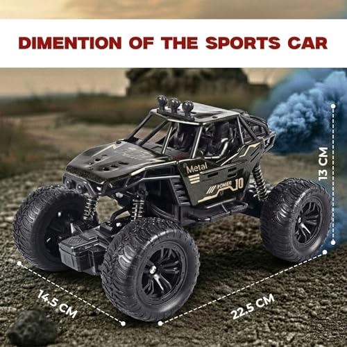 Image of RC Rock Crawler Car 2WD | Off-Road Remote Control Monster | Smoke Effect | Auto Mode | Alloy Body | Rechargeable Battery| Durable Suspension | Standard Size for Kids 6+ & Adults | Black