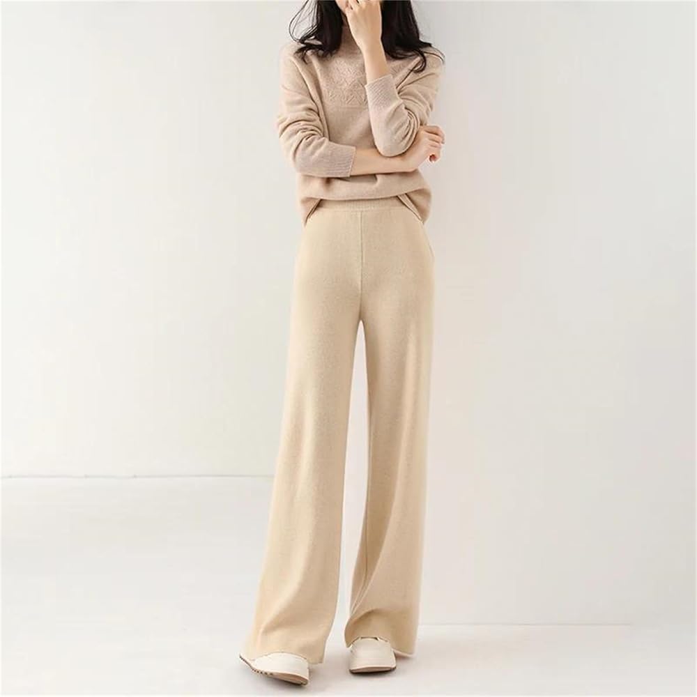 Womens Merino Wool Knitting Wide Leg Pants Autumn Winter Solid Womens Merino Wool Knitting Wide Leg Pants Autumn Winter Solid