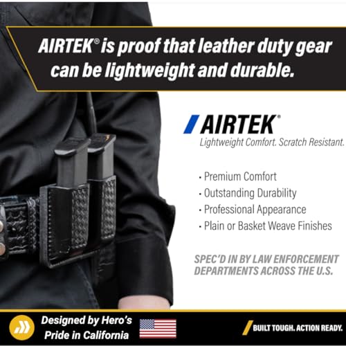 Hero's Pride 2.25" Leather Duty Belt, AirTek Basix Rugged Hook Lined Leather Belt, Quick Release Buckle, Plain Finish3