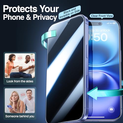 Image of SMARTDEVIL Privacy Screen Protector for iPhone 16, with Dust free Box | for iPhone 16,2 Pack, 28 Anti-Spy, Anti-Shatter, 9H Tempered Glass, Bubble-Free Easy Install, Face ID & Case friendly